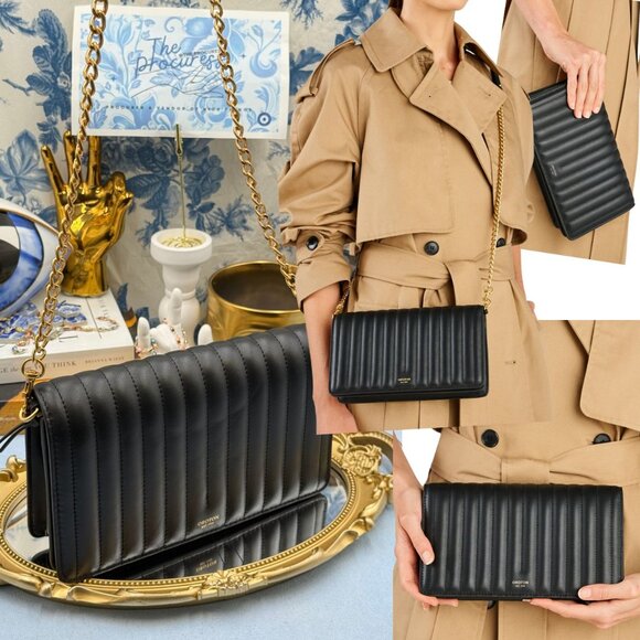 🆕 OROTON 🧿 NWOT Fay Medium Chain Crossbody, Black Leather - Picture 1 of 16